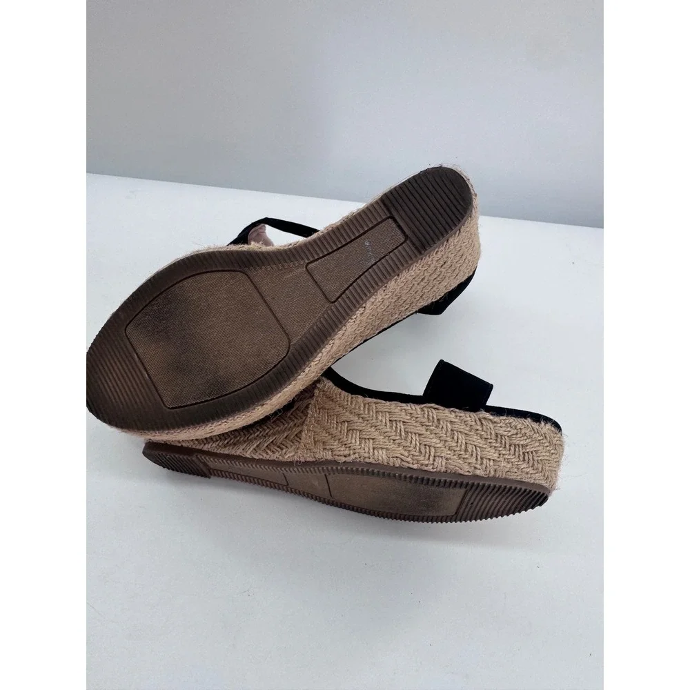 Madden NYC VVENUS Wedge Espadrille Sandals Womens 8.5 Black Ankle Strap VVEN01J1